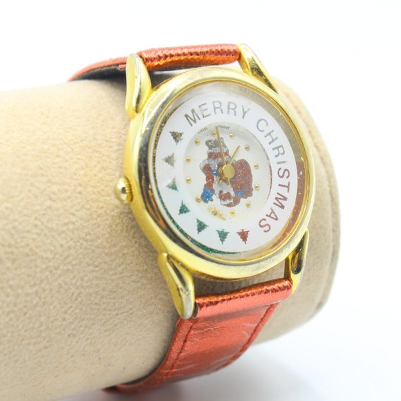 Vintage Merry Christmas Women's Collector Casual Retro Gold Tone Watch 90's - Picture 2 of 4